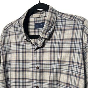 Calder Carmel Mens Plaid Button Down Shirt Long Sleeve Tan‎ Brown Navy Blue XL